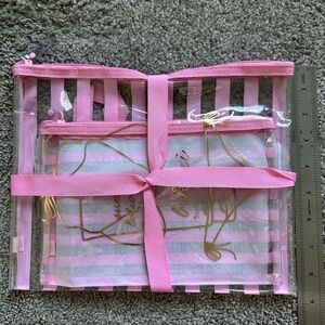 Pink and Clear Striped Pouch Set for beach,brand new